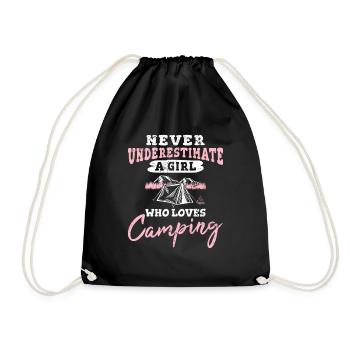 Never Underestimate A Girl Who Loves Camping Funny - Turnbeutel - Schwarz - Vorne