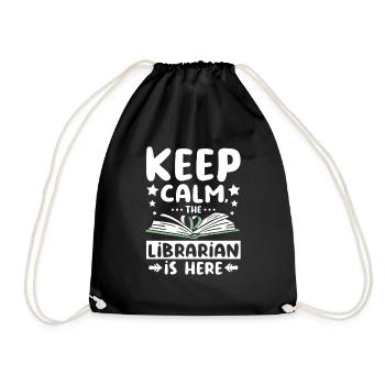 Keep calm the librarian is here - Drawstring Bag - black - Front