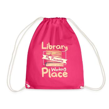 Library my favorite working place - Drawstring Bag - fuchsia - Front