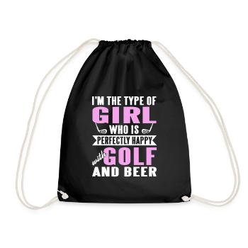 A Girl Who Is Perfectly Happy With Golf & Beer - Drawstring Bag - black - Front