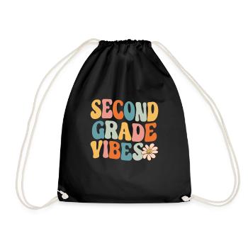 Second Grade Vibes 2nd Grade Retro Back To School - Drawstring Bag - black - Front