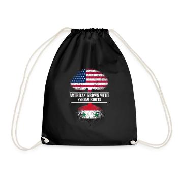 American grown with syrian roots flag - Drawstring Bag - black - Front