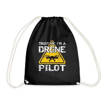Drohne mit Warnschild Drohnenflieger - Turnbeutel - Schwarz - Vorne
