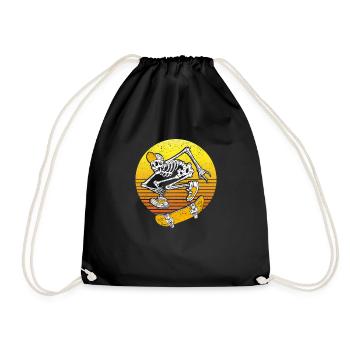 Rocker Skater Skeleton Beanie Cool Halloween Punk - Drawstring Bag - black - Front