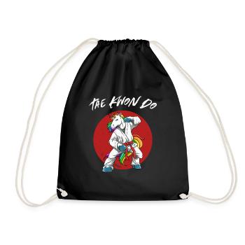 Niedliches Taekwondo Einhorn - Lustiges TKD - Turnbeutel - Schwarz - Vorne