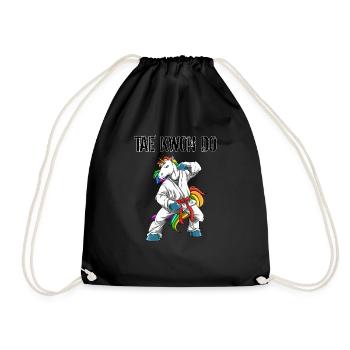 Taekwondo Einhorn mit Taekwondo Uniform und Gürtel - Turnbeutel - Schwarz - Vorne