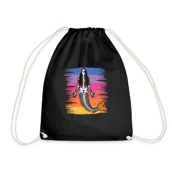 Mermaid Skeleton Halloween Funny Spooky - Drawstring Bag - black - Front