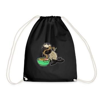 Japanese Noodles Kawaii Ramen Bowl Ferret - Drawstring Bag - black - Front