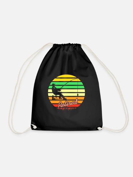 Awesome Retro Retired Fishermen T-Shirt Present - Drawstring Bag - black
