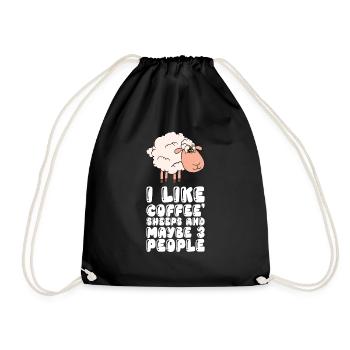 I like coffee sheep and maybe 3 people - Drawstring Bag - black - Front