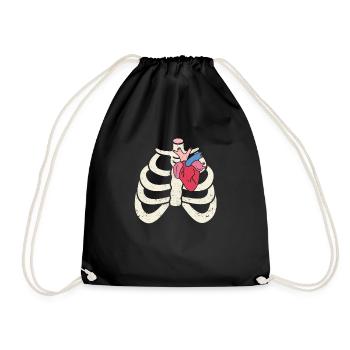 Skeleton Rib Heart Creepy Spooky Halloween - Drawstring Bag - black - Front