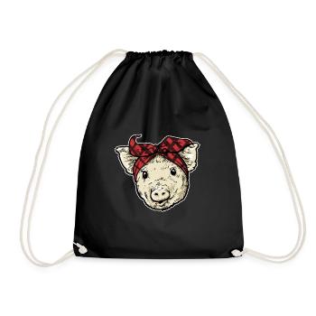 Pig With Bandana Pigs Farmer Funny Farming - Drawstring Bag - black - Front
