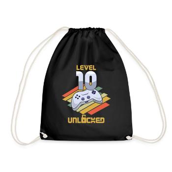 Retro Video Game Lover Age 10 Level Unlocked - Turnbeutel - Schwarz - Vorne
