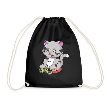 Cute Gaming Cat Playing Video Game Lover Gaming - Drawstring Bag - black - Front