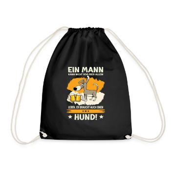 Lustiger Bier und Hundespruch für Herrchen - Turnbeutel - Schwarz - Vorne