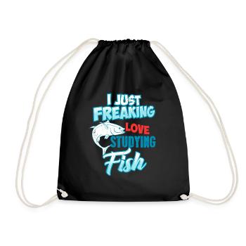 I Just Freaking Love Studying Fish T-Shirt Present - Drawstring Bag - black - Front