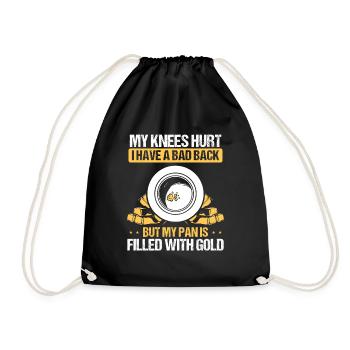Gold Knee Injury Back Pain Digging Miner Panner - Drawstring Bag - black - Front
