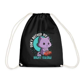 Meow Kawaii Cat Playing Video Game Lover Gaming - Drawstring Bag - black - Front