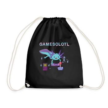 Cute Axolotl Games A Lot Video Game Lover Gaming - Drawstring Bag - black - Front
