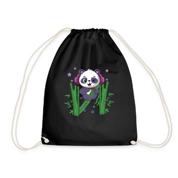 Gaming Panda Cute Playing Video Game Lover Gaming - Drawstring Bag - black - Front