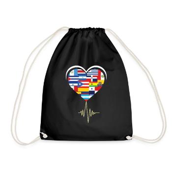 Love Heart Spanish Flags Hispanic Heritage Month - Drawstring Bag - black - Front