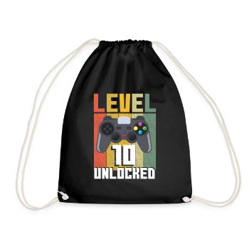 Vintage Gamer Video Game Lover Age 10 Unlocked - Turnbeutel - Schwarz - Vorne