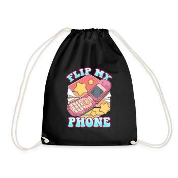 Flip My Phone Funny Retro Vintage Flip Phone Fun O - Drawstring Bag - black - Front