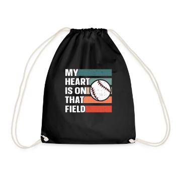 My Heart Is On That Field For Baseball Dad Mom - Drawstring Bag - black - Front
