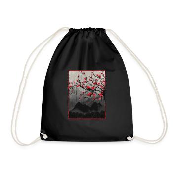 Vintage Cherry Blossom Japanese Art Woodblock - Drawstring Bag - black - Front