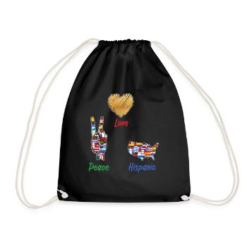 Love Peace Hispanic Flags Hispanic Heritage Month - Drawstring Bag - black - Front