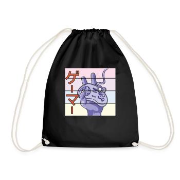 Japanese Play Video Game Lover Arcade Gamer Gaming - Drawstring Bag - black - Front