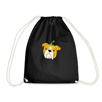English Bulldog Pumpkin Halloween Thanksgiving - Drawstring Bag - black - Front