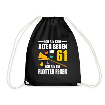 Alter Besen Junger Feger 61 Jahre 61. Geburtstag - Turnbeutel - Schwarz - Vorne