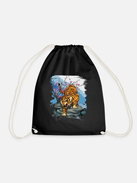 Japan Tiger Kirschblüte Japanische Kunst - Turnbeutel - Schwarz