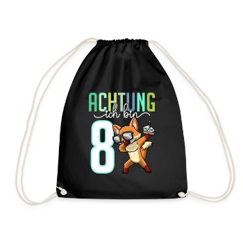Zum 8. Geburtstag 8 Jahre Fuchs Junge Mädchen - Turnbeutel - Schwarz - Vorne