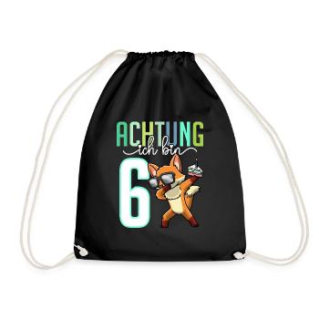 Sechster 6. Geburtstag Junge 6 Jahre Fuchs - Turnbeutel - Schwarz - Vorne