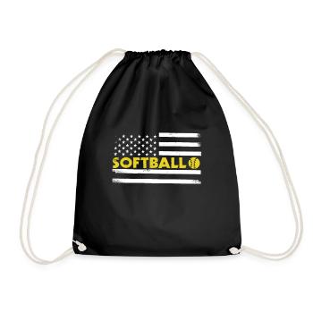 Patriotic Softball Team American Flag - Drawstring Bag - black - Front