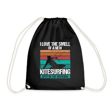 Kiteboarder Kitesurfing Spot Retro Kitesurf Kite - Drawstring Bag - black - Front