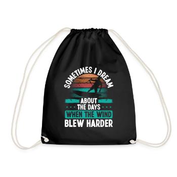 Kiteboarder Wind Kitesurfing Kitesurf Retro Kite - Drawstring Bag - black - Front
