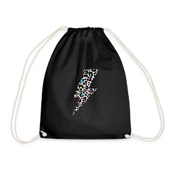 Leopard Lightning bolt, Leopard Print, Leopard Lov - Drawstring Bag - black - Front