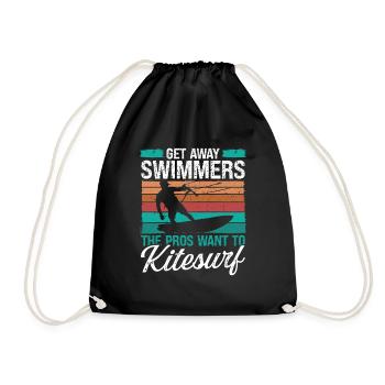 Kiteboarder Humor Get away Swimmers Kitesurfer - Drawstring Bag - black - Front