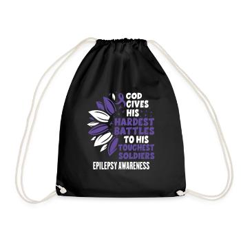 Cute Sunflower Purple Ribbon Epilepsy Awareness - Drawstring Bag - black - Front