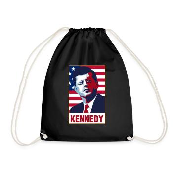 John F Kennedy Portrait American Flag - Drawstring Bag - black - Front