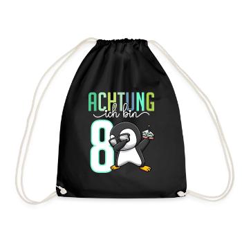 Zum 8. Geburtstag 8 Jahre Pinguin Junge Mädchen - Turnbeutel - Schwarz - Vorne