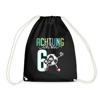 Sechster 6. Geburtstag Junge 6 Jahre Fussball - Turnbeutel - Schwarz - Vorne