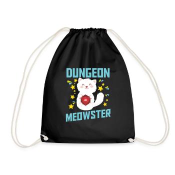 Dungeon Meowster | Nerdy Cat D20 RPG Fantasy Game - Drawstring Bag - black - Front