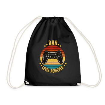 Dad Level achieved Papa Father Gift - Drawstring Bag - black - Front
