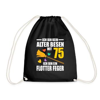 Alter Besen Junger Feger 75 Jahre 75. Geburtstag - Turnbeutel - Schwarz - Vorne