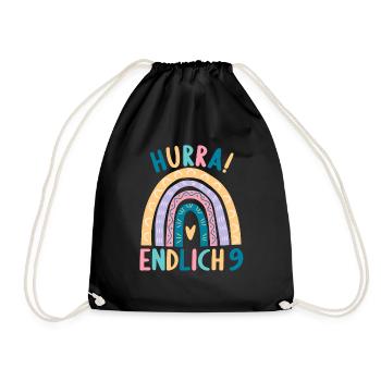 9 Jahre alt Rainbow Regenbogen 9. Geburtstag - Turnbeutel - Schwarz - Vorne