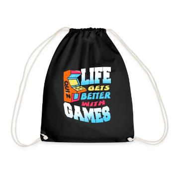 Life Gets Better With Games Retro Quiz Gamer - Drawstring Bag - black - Front